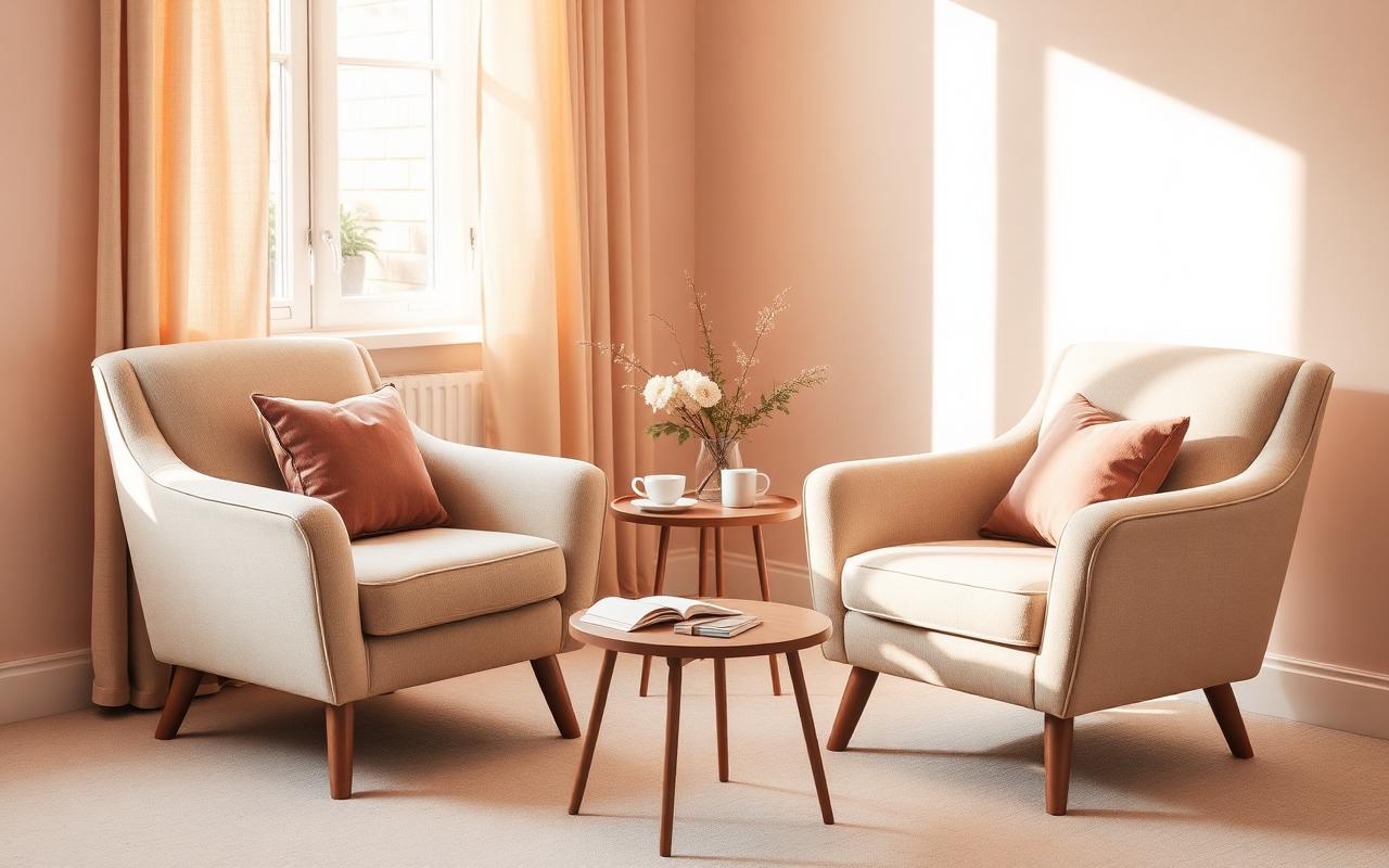 Two soft armchairs facing each other in a calm coaching room
